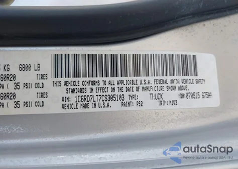 2012 Ram 1500 Slt z USA, uszkodzony, nr VIN 1C6RD7LT7CS305103